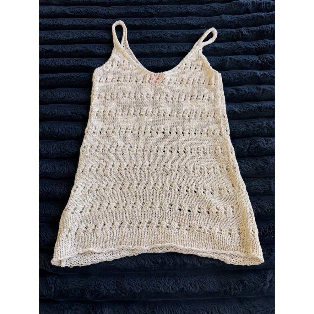 Lilly Pulitzer Open Knit Tank Top Cream Gold Metallic Shimmer Size XS Sleeveless - Picture 3 of 5